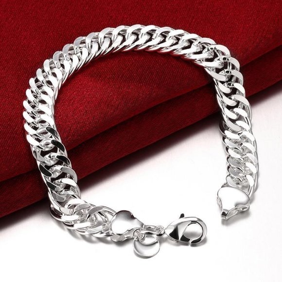 UNISEX 925 STERLING SILVER • 10mm Unique Wide Link Curb Chain 8 inch BRACELET - Picture 9 of 10